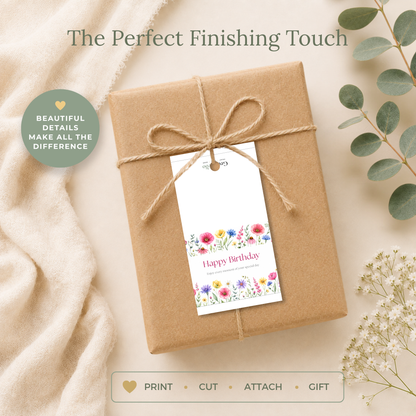 Printable Birthday Gift Tag with Flowers