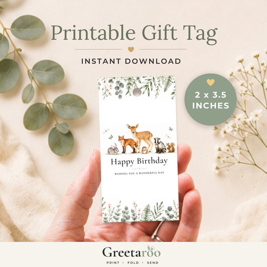 Printable Birthday Gift Tag with Woodland Animals