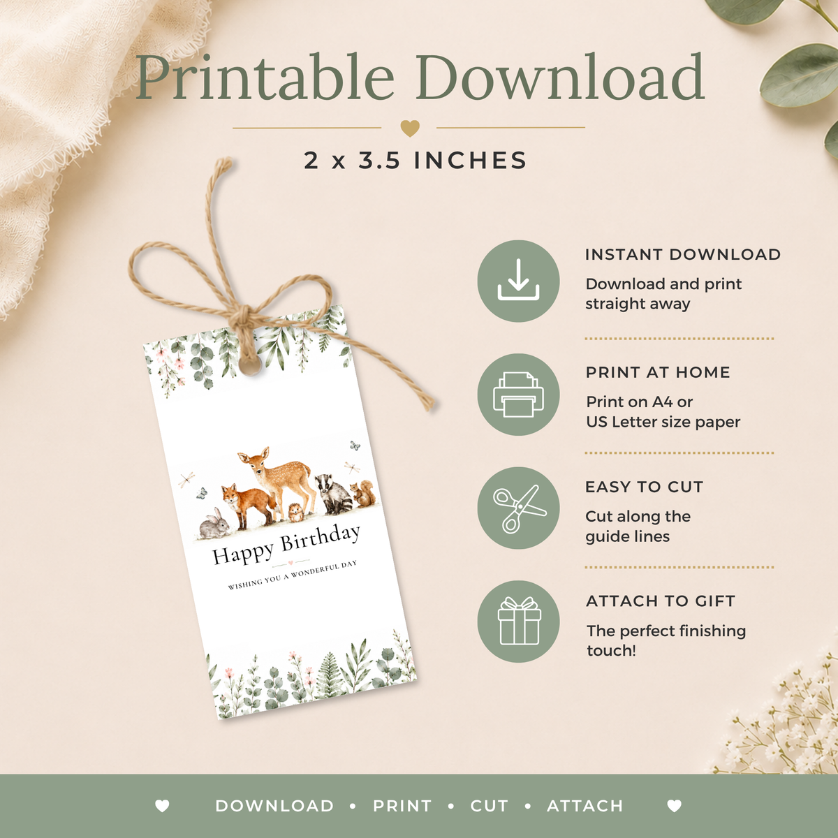 Printable Birthday Gift Tag with Woodland Animals