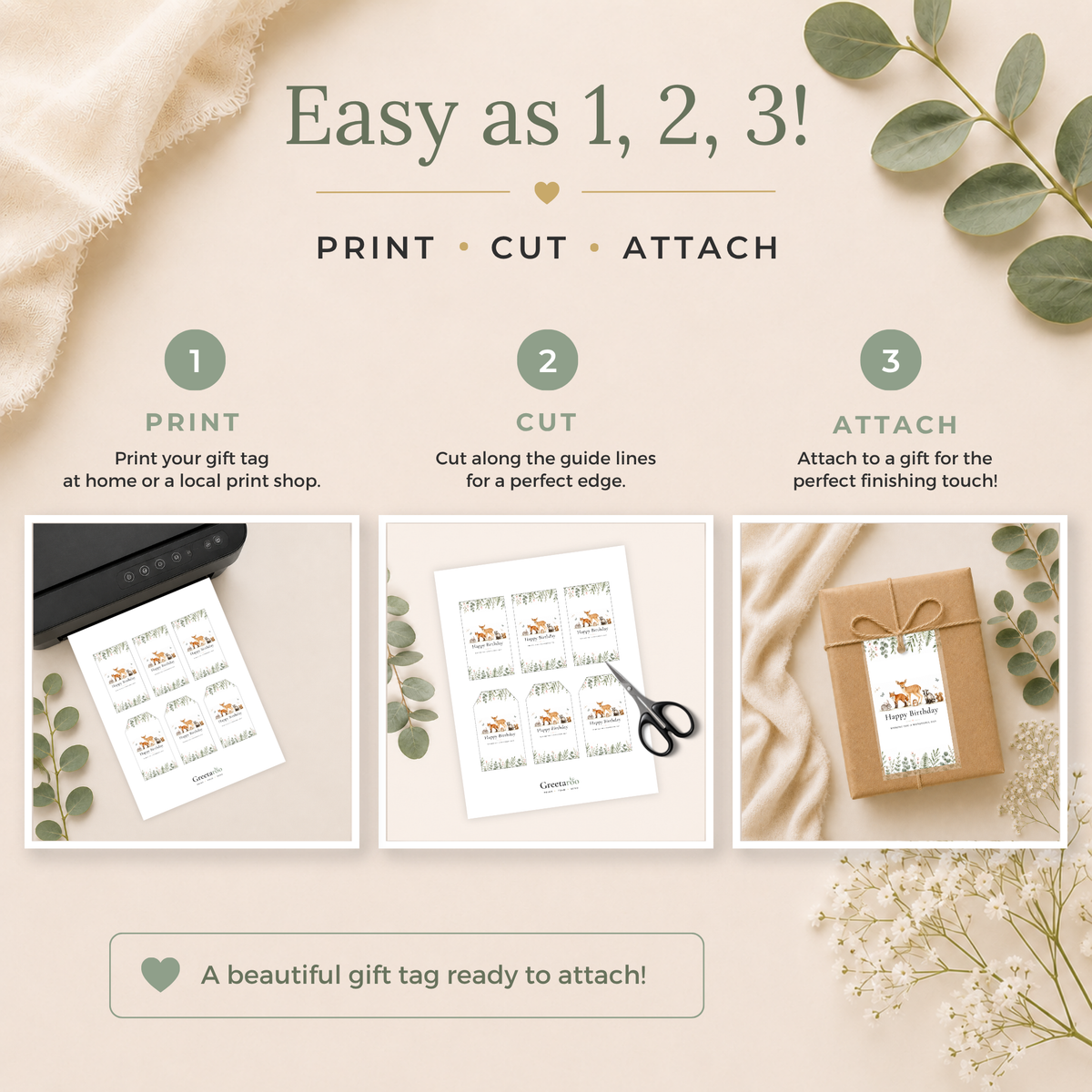 Printable Birthday Gift Tag with Woodland Animals