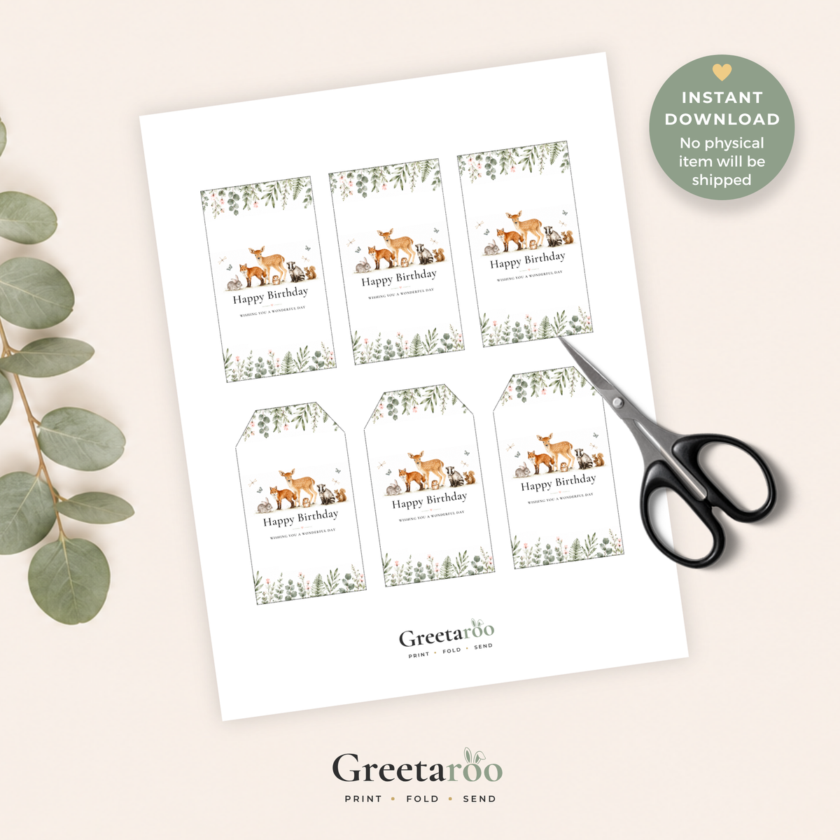 Printable Birthday Gift Tag with Woodland Animals