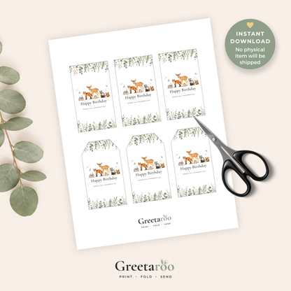 Printable Birthday Gift Tag with Woodland Animals