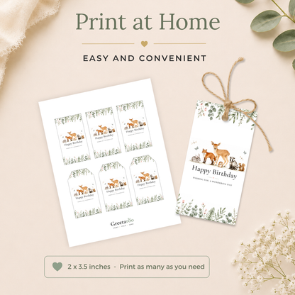 Printable Birthday Gift Tag with Woodland Animals
