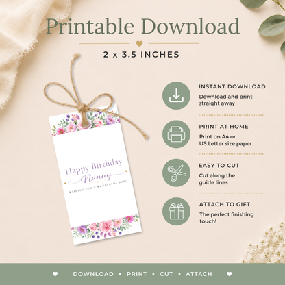 Printable Birthday Gift Tag for Nanny