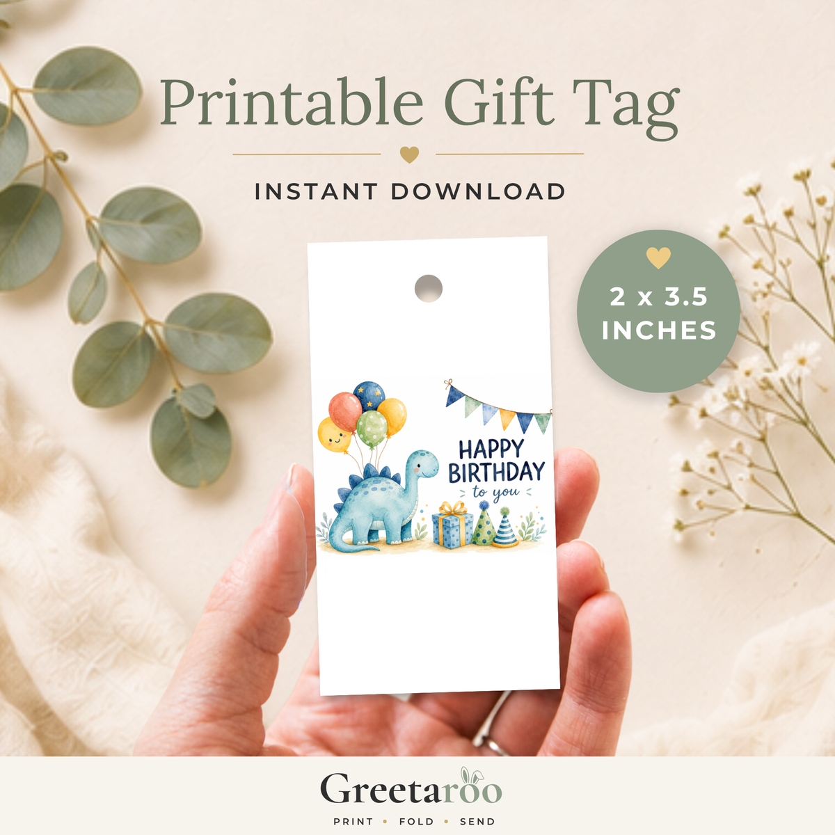 Printable Dinosaur Birthday Gift Tag