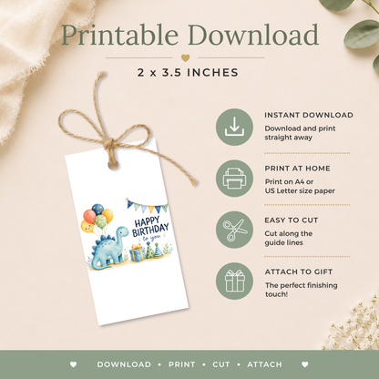 Printable Dinosaur Birthday Gift Tag