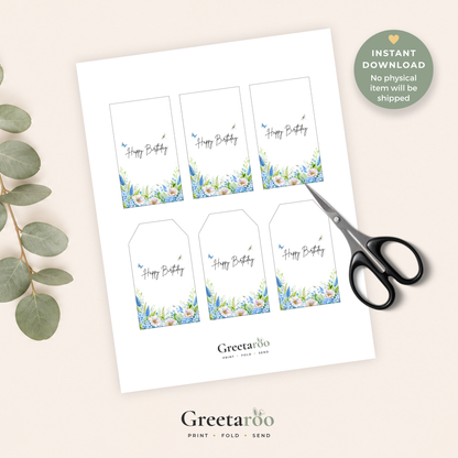 Printable Blue Floral Birthday Gift Tag