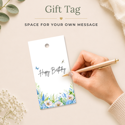 Printable Blue Floral Birthday Gift Tag