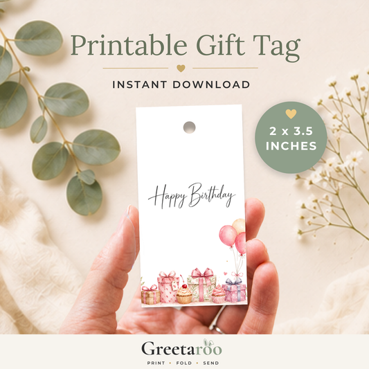 Pink Balloons & Gifts Printable Birthday Gift Tag