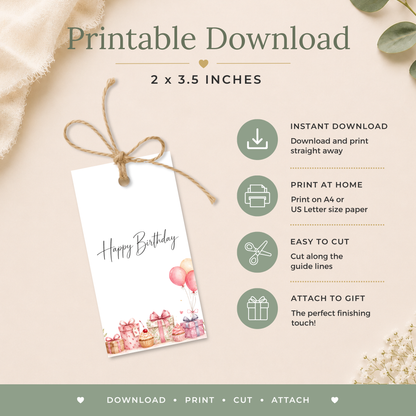Pink Balloons & Gifts Printable Birthday Gift Tag