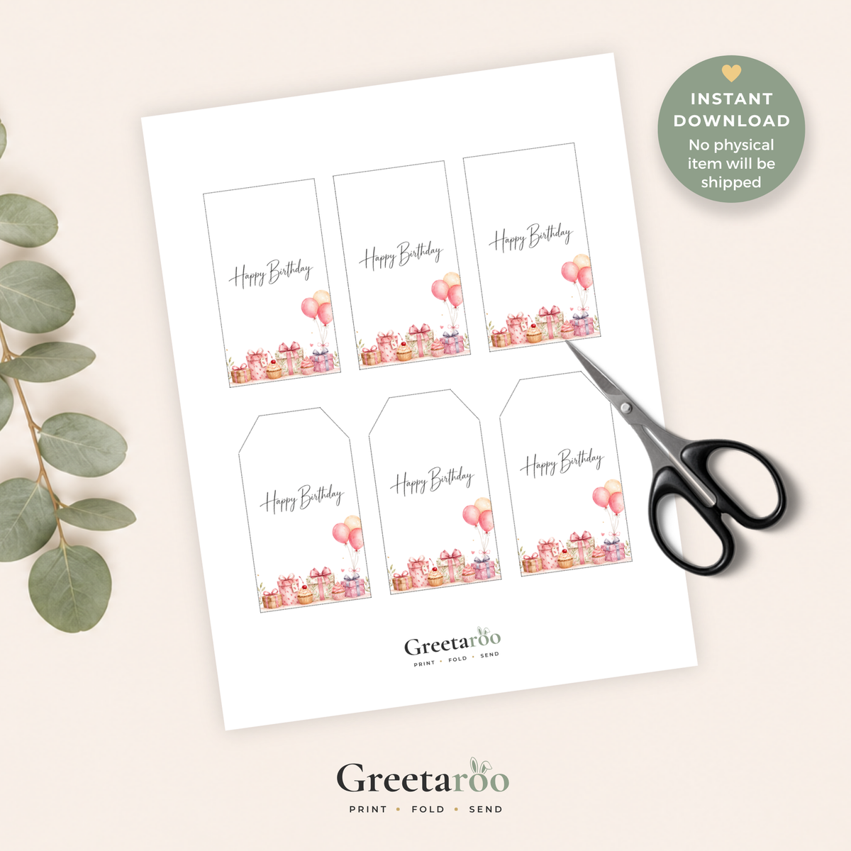 Pink Balloons & Gifts Printable Birthday Gift Tag