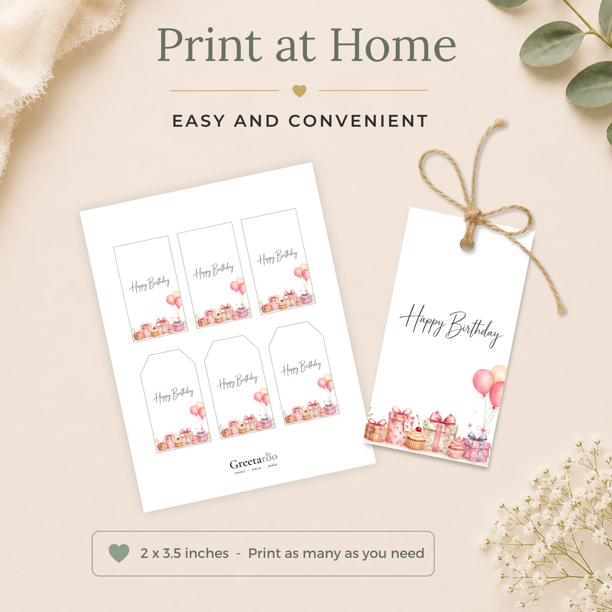 Pink Balloons & Gifts Printable Birthday Gift Tag