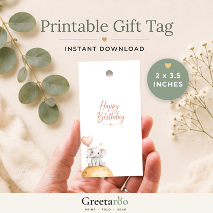 Cute Elephant Printable Birthday Gift Tag