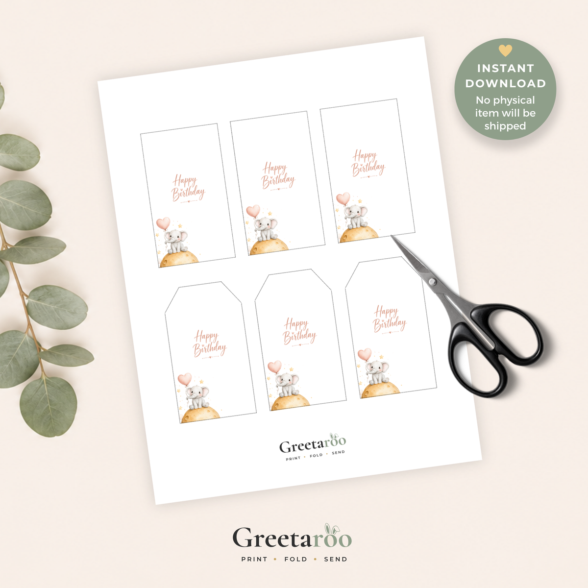 Cute Elephant Printable Birthday Gift Tag