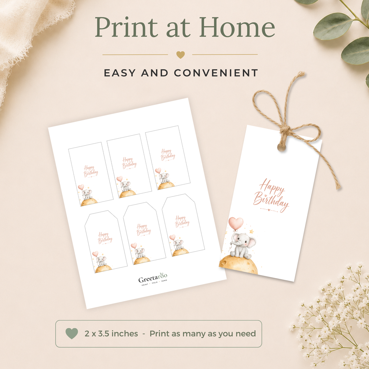 Cute Elephant Printable Birthday Gift Tag