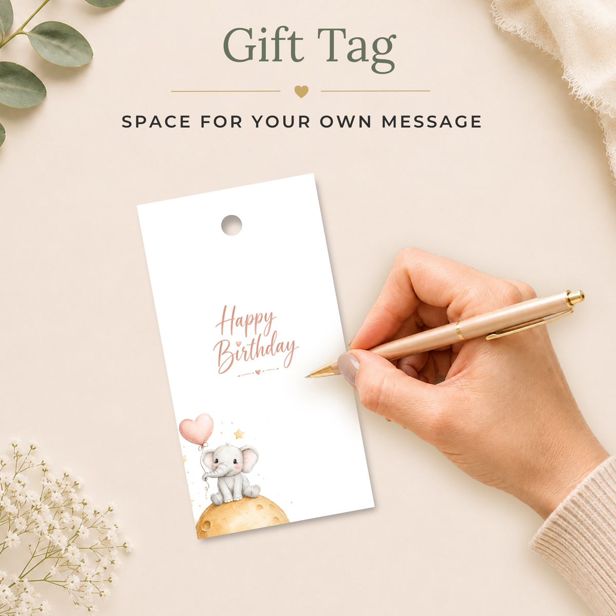 Cute Elephant Printable Birthday Gift Tag