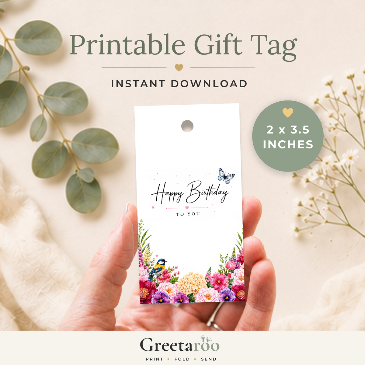Floral Printable Birthday Gift Tag