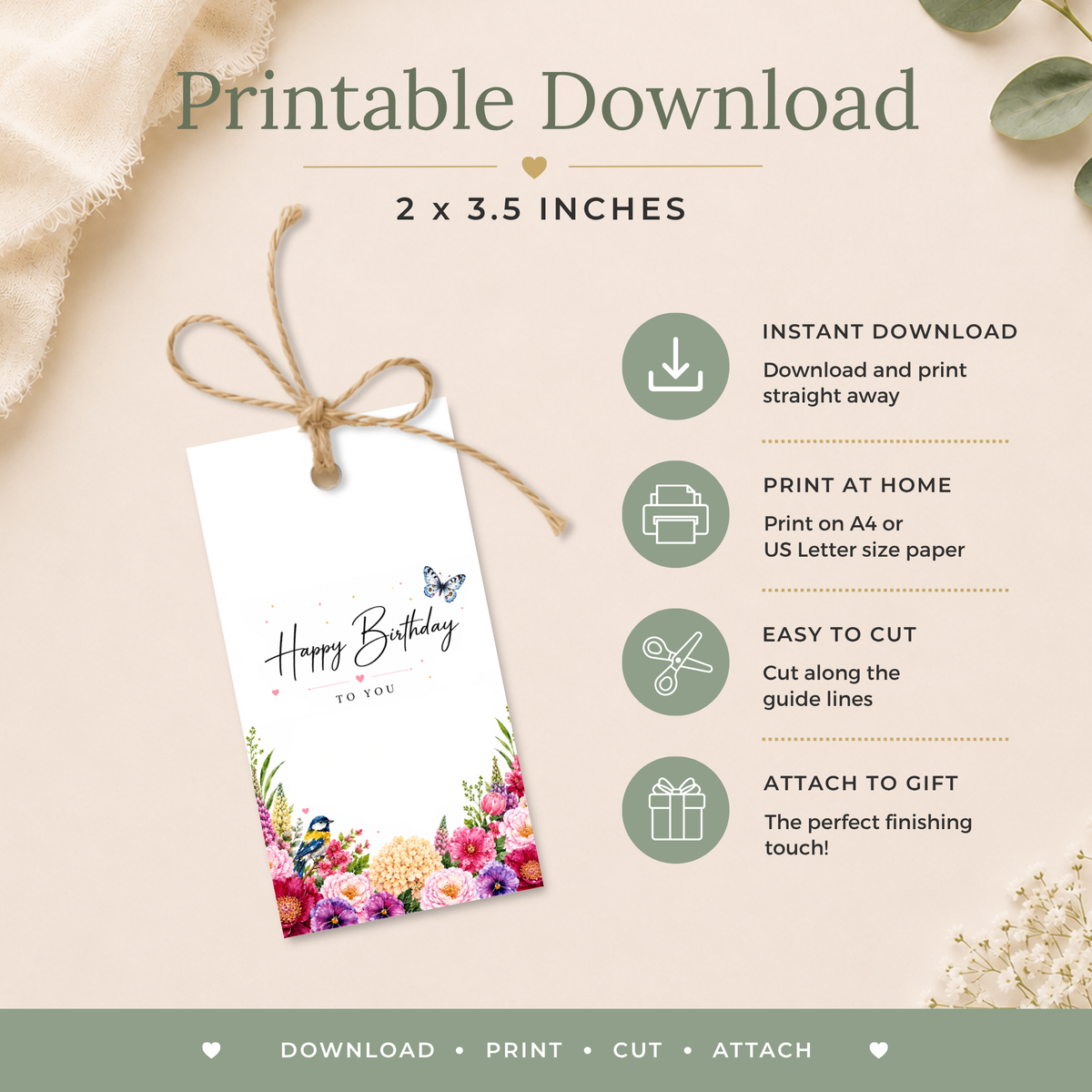 Floral Printable Birthday Gift Tag