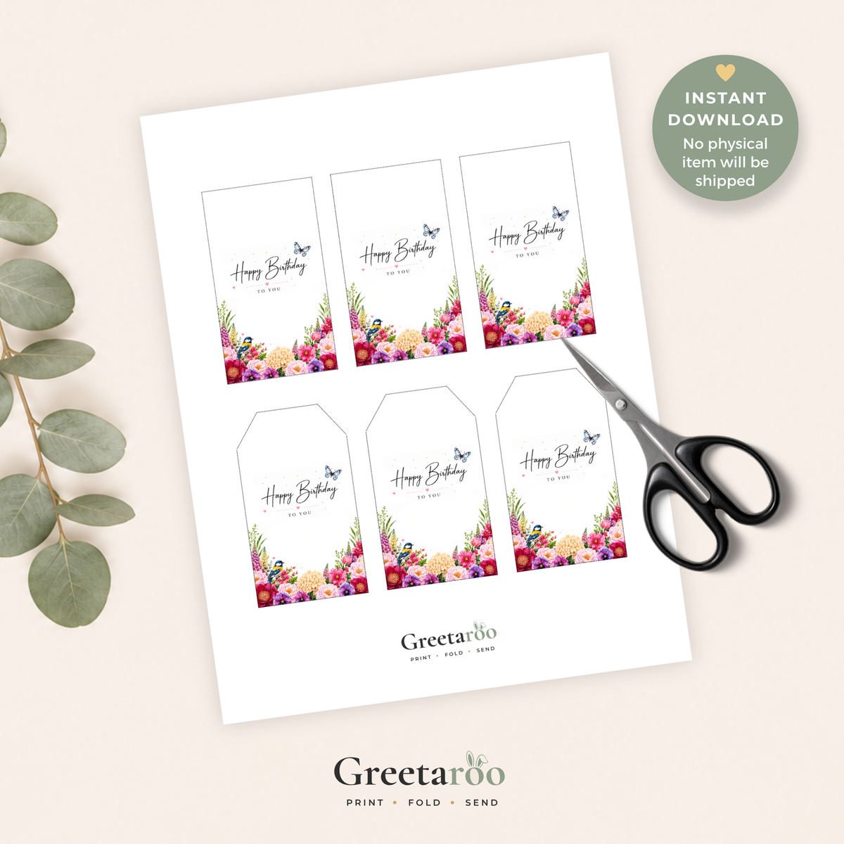 Floral Printable Birthday Gift Tag