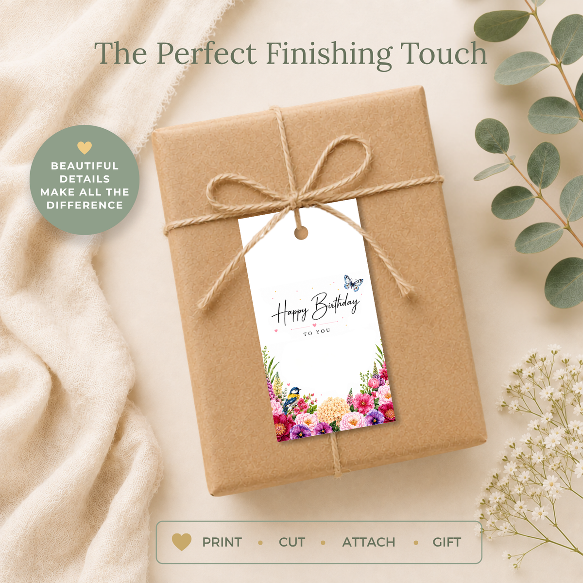 Floral Printable Birthday Gift Tag