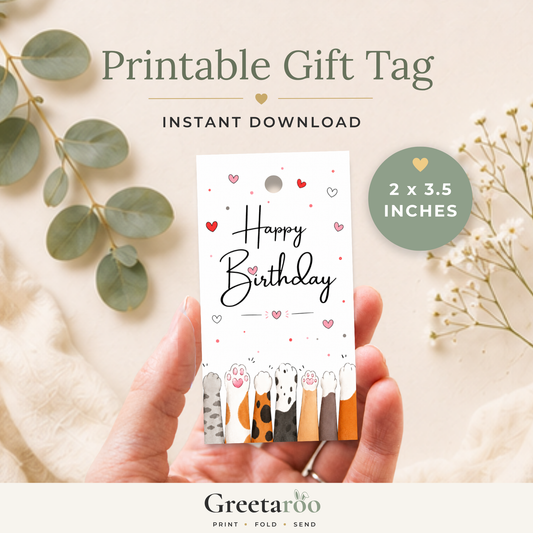 Cute Cat Printable Birthday Gift Tag
