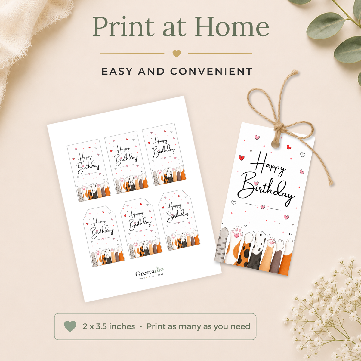Cute Cat Printable Birthday Gift Tag