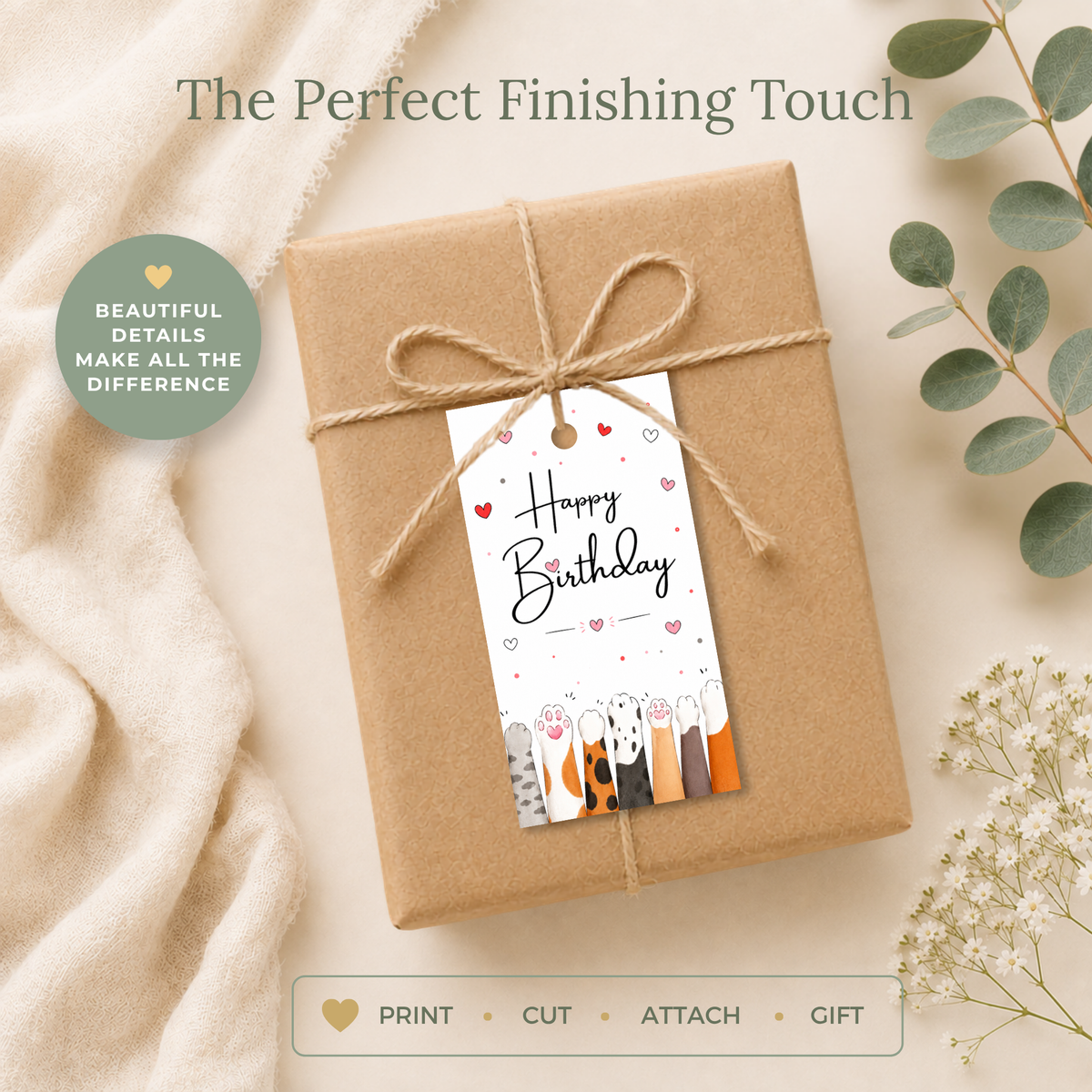 Cute Cat Printable Birthday Gift Tag
