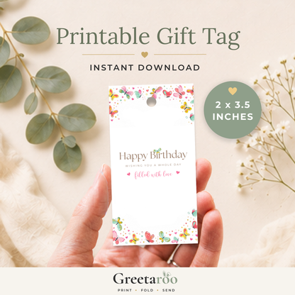 Printable Birthday Gift Tag with Butterflies