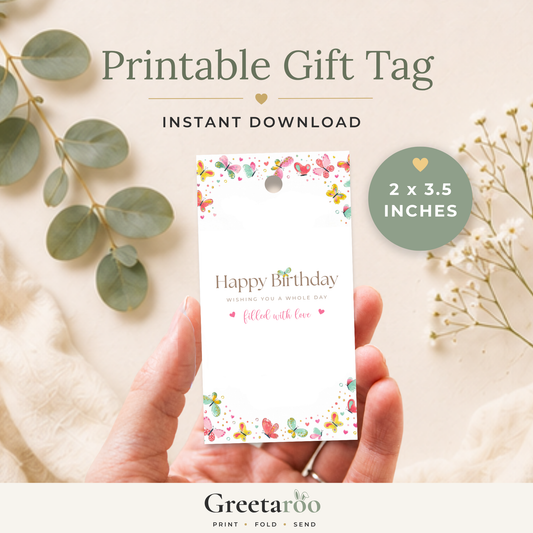 Printable Birthday Gift Tag with Butterflies