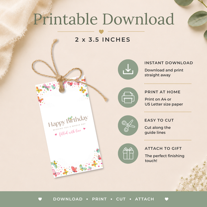 Printable Birthday Gift Tag with Butterflies
