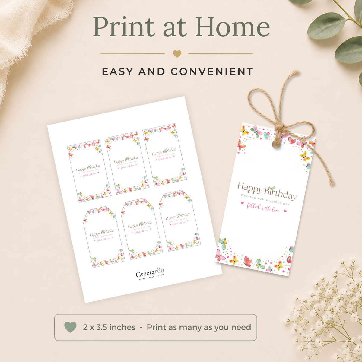 Printable Birthday Gift Tag with Butterflies