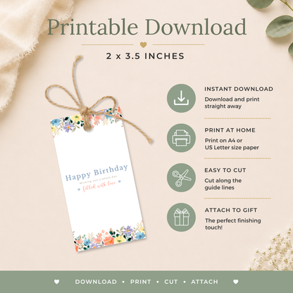 Printable Birthday Gift Tag with Flowers