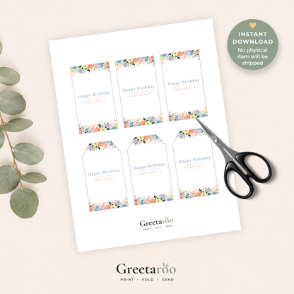 Printable Birthday Gift Tag with Flowers