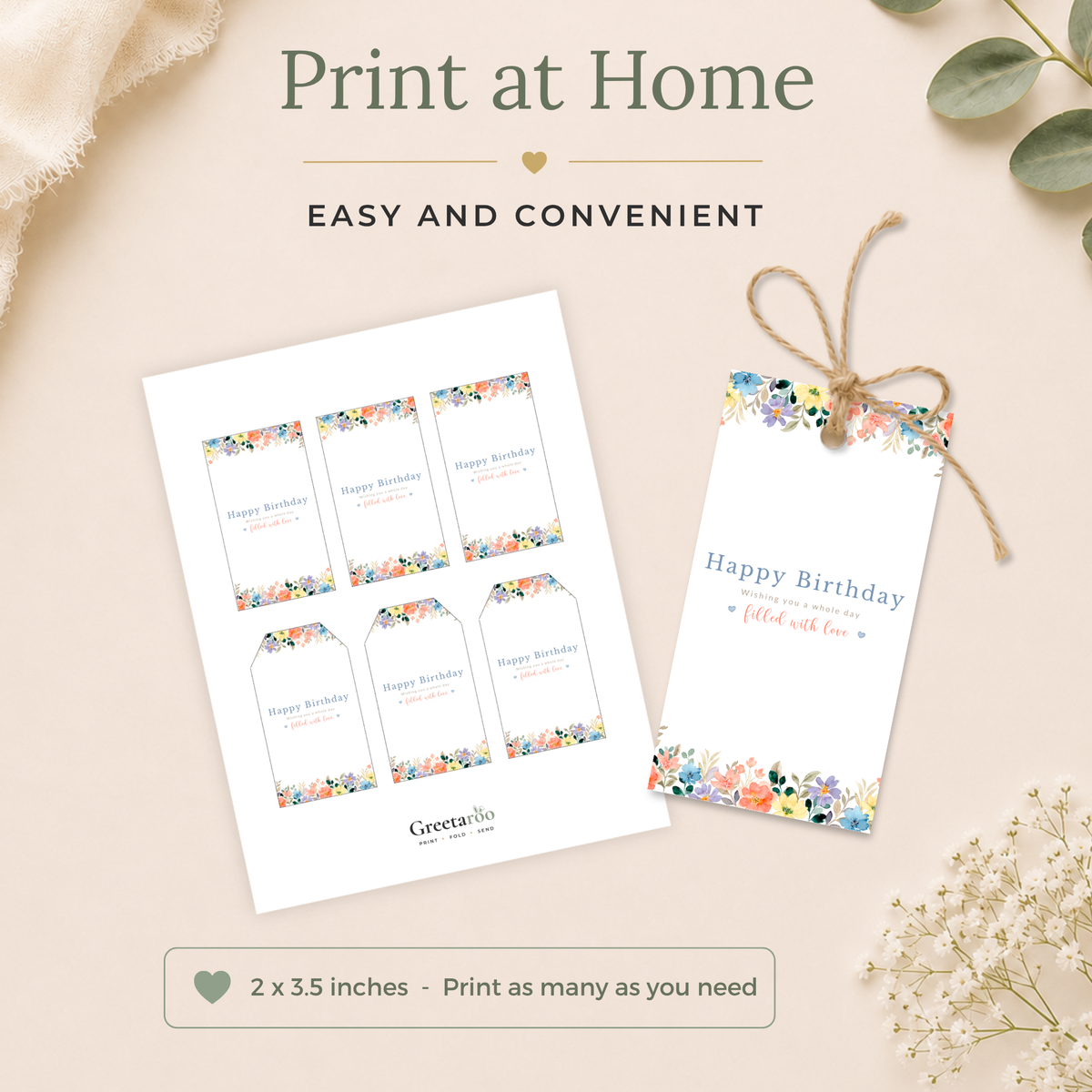 Printable Birthday Gift Tag with Flowers