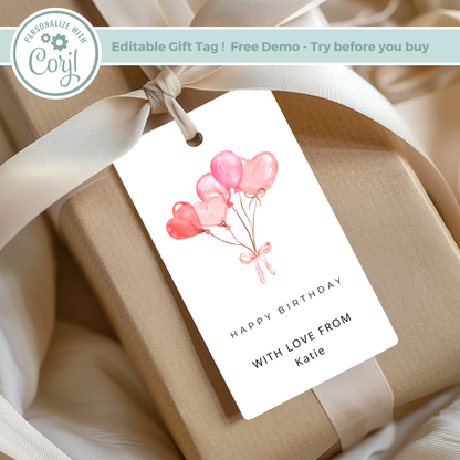 Editable Birthday Gift Tag - Balloons