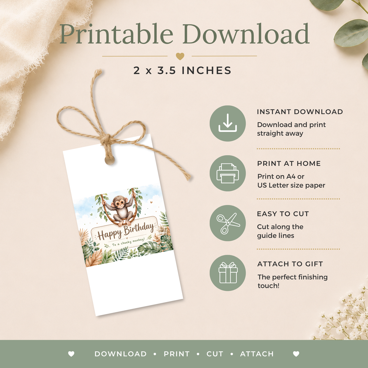 Cheeky Monkey Printable Birthday Gift Tag