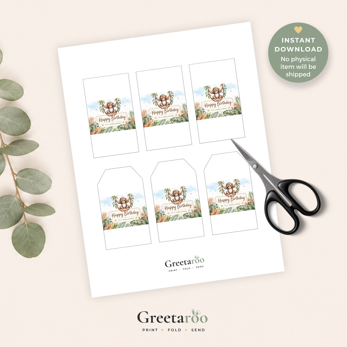Cheeky Monkey Printable Birthday Gift Tag