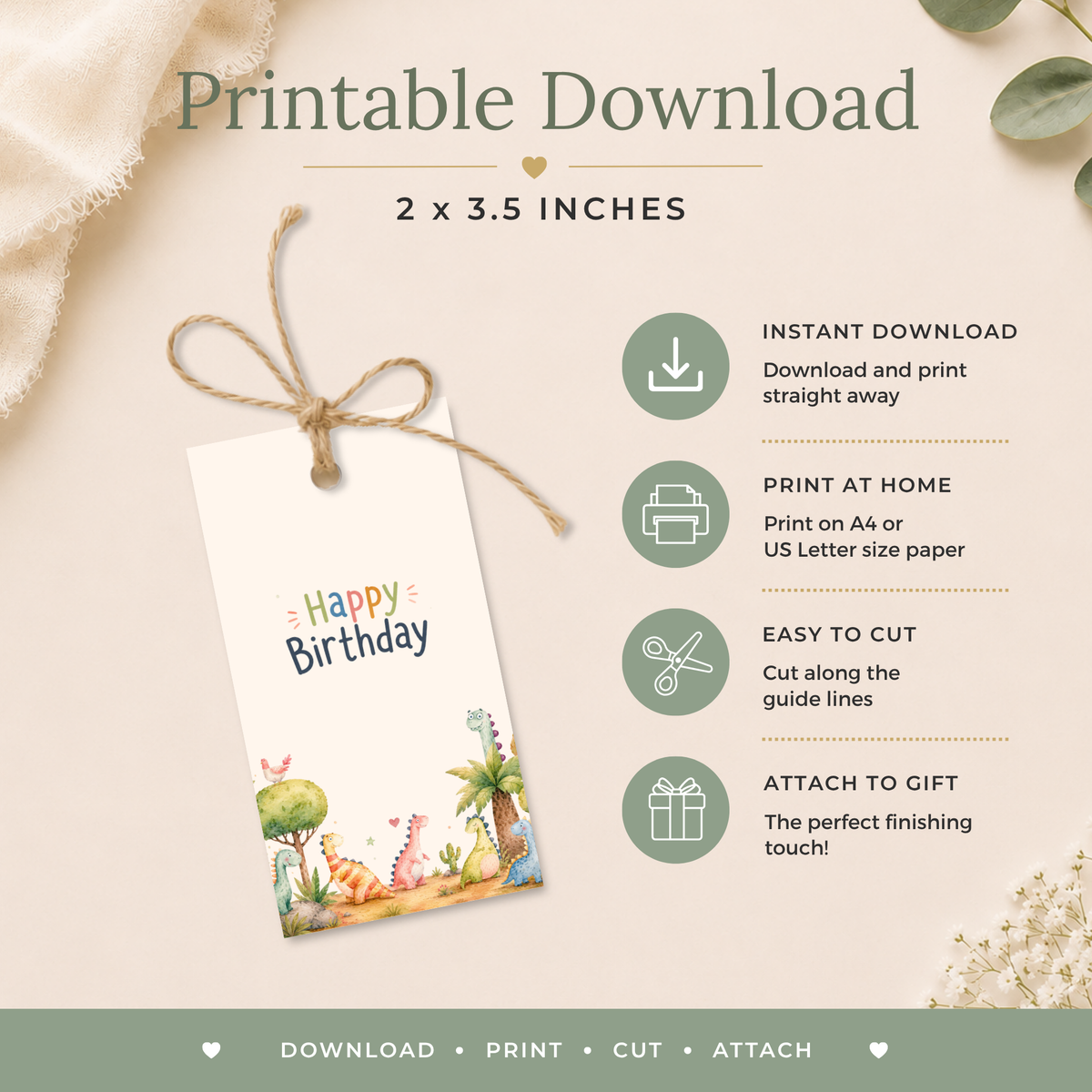 Dinosaur Printable Birthday Gift Tag