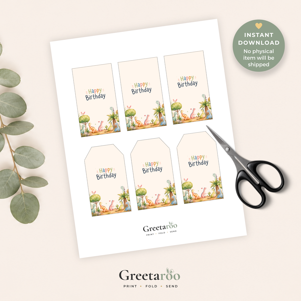Dinosaur Printable Birthday Gift Tag