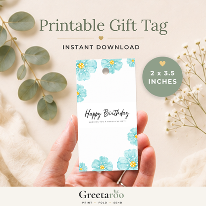Blue Floral Printable Birthday Gift Tag