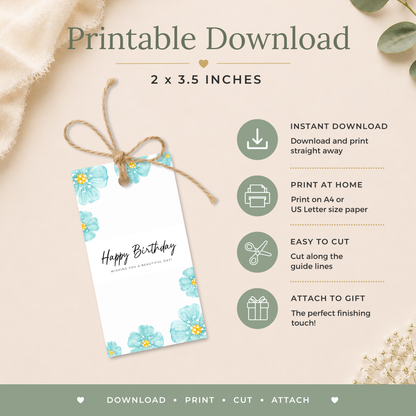Blue Floral Printable Birthday Gift Tag
