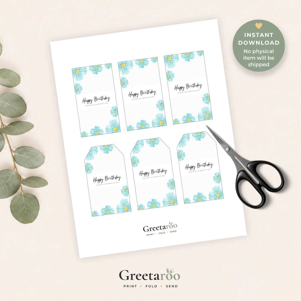 Blue Floral Printable Birthday Gift Tag