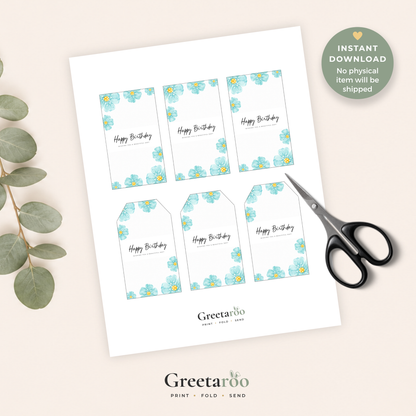 Blue Floral Printable Birthday Gift Tag