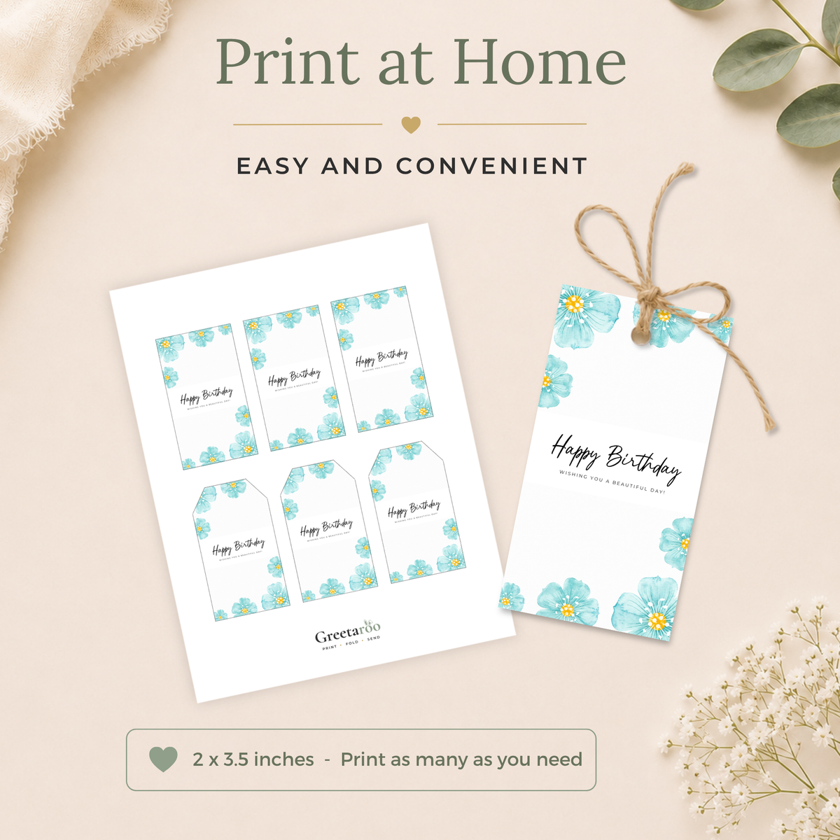 Blue Floral Printable Birthday Gift Tag