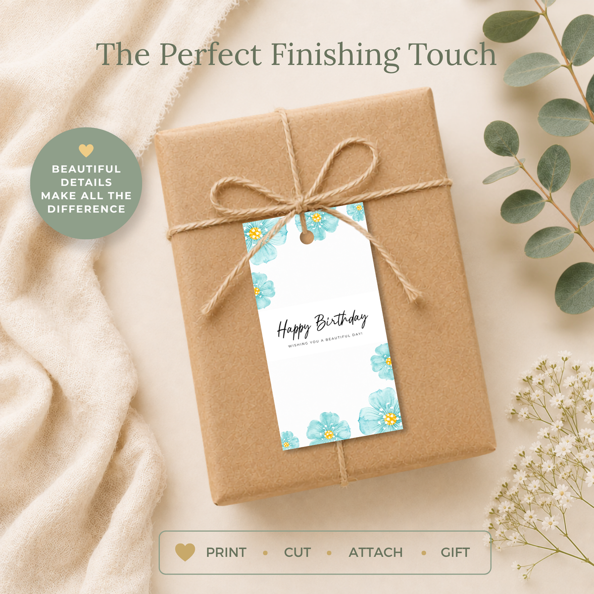 Blue Floral Printable Birthday Gift Tag
