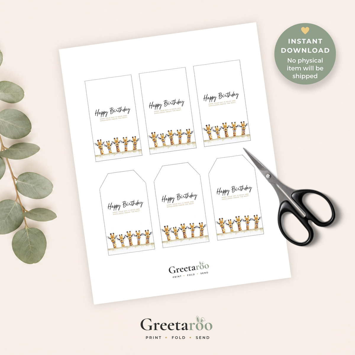 Giraffe Printable Birthday Gift Tag