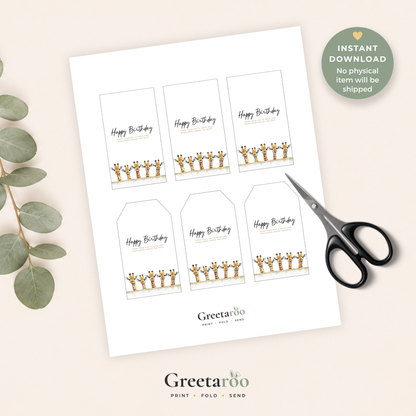Giraffe Printable Birthday Gift Tag