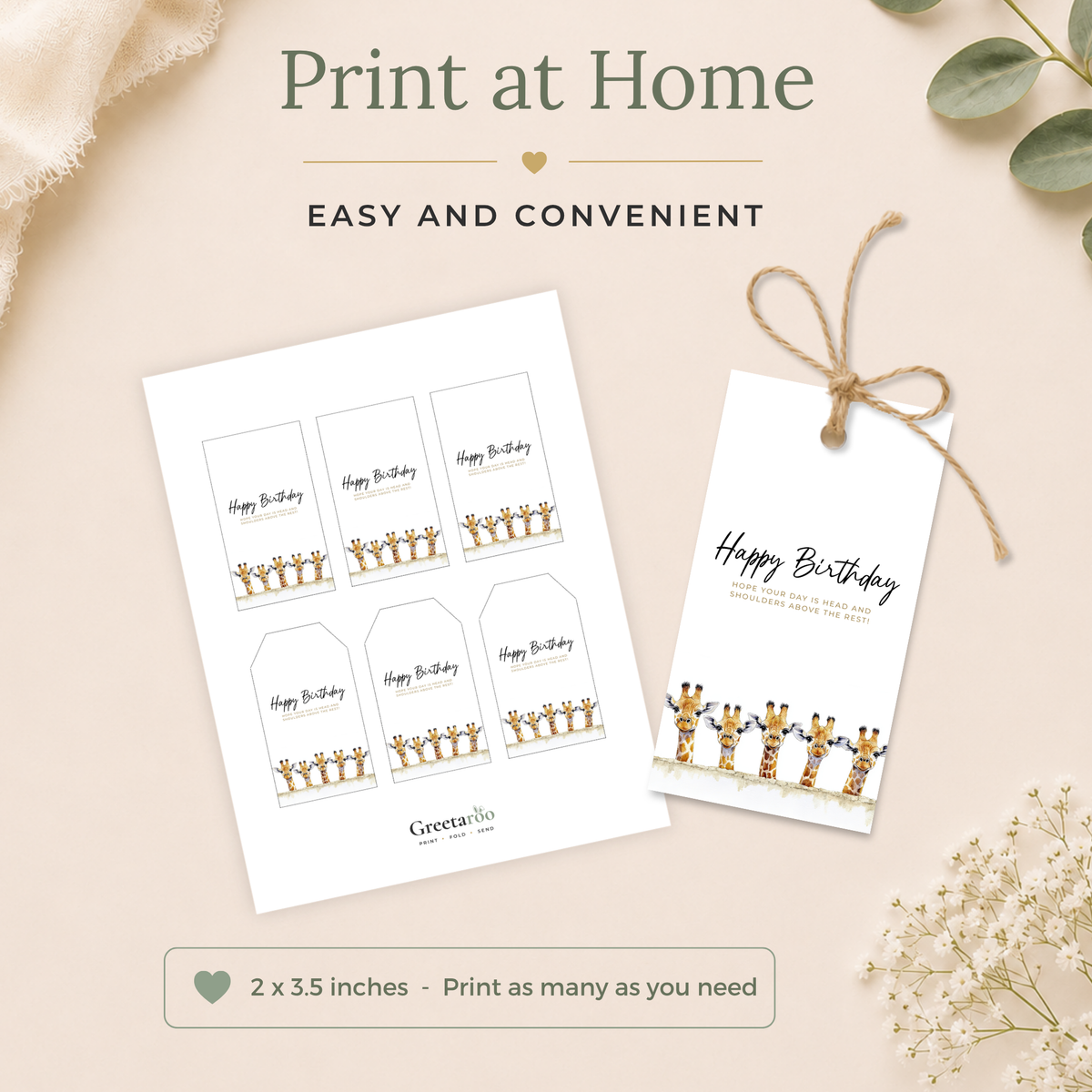 Giraffe Printable Birthday Gift Tag