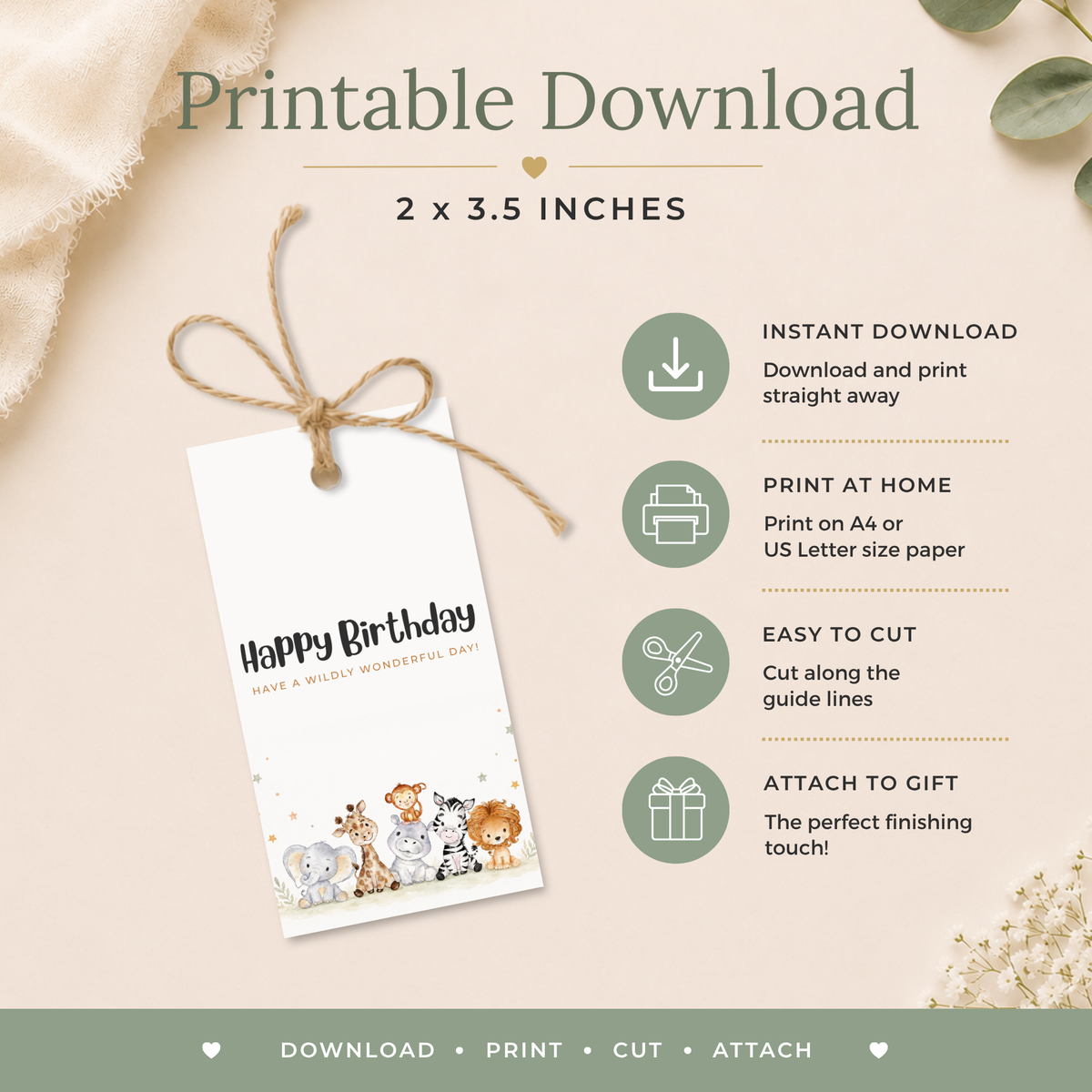 Safari Printable Birthday Gift Tag