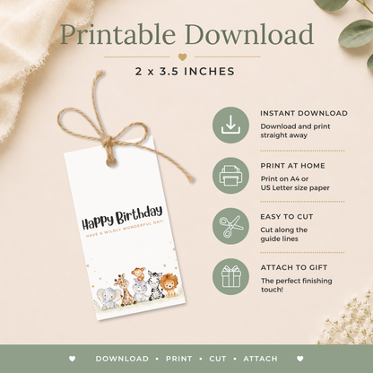 Safari Printable Birthday Gift Tag
